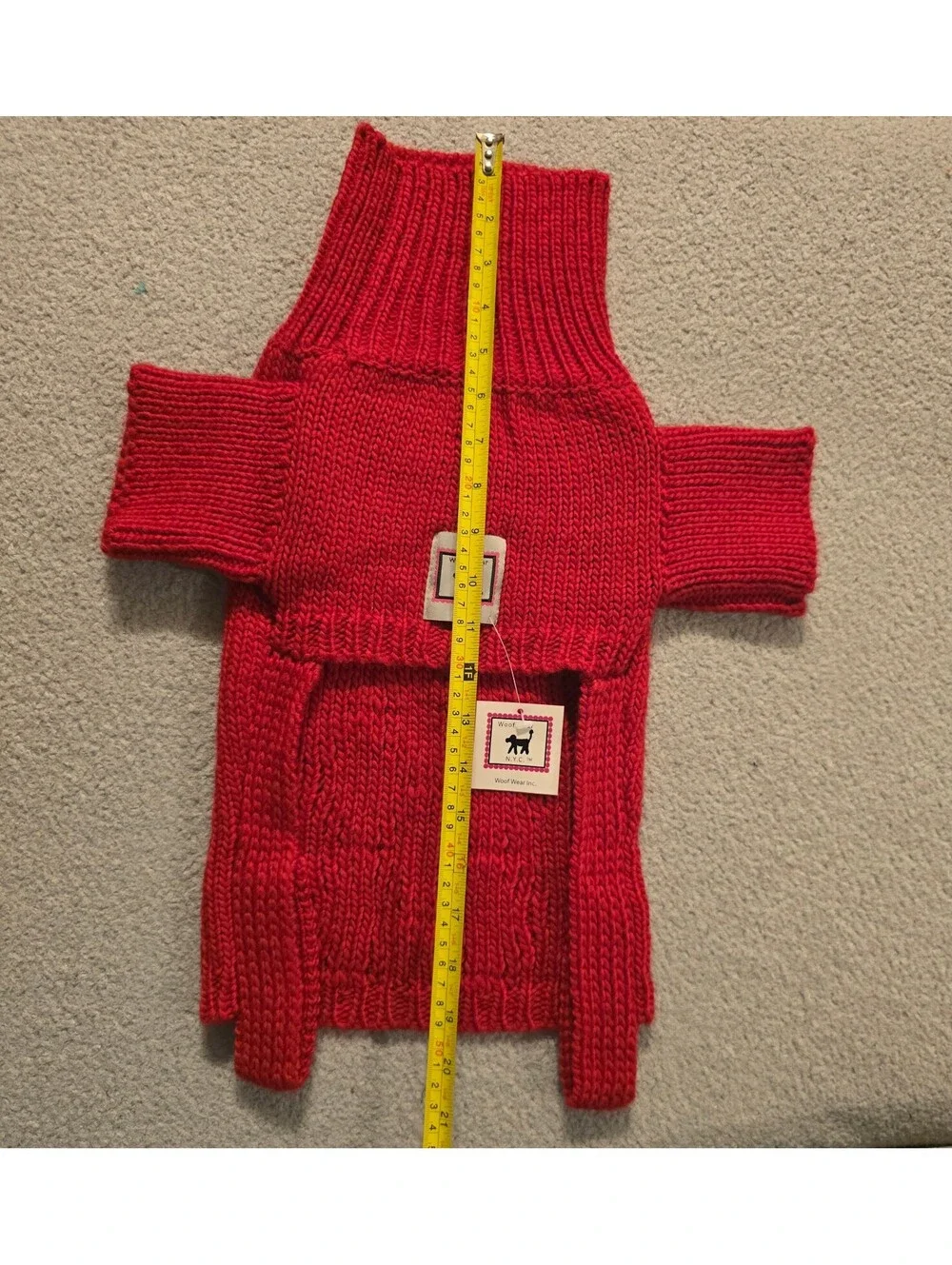 Woof Wear NYC Red Knitted Dog Sweater with Cable Knit Pattern